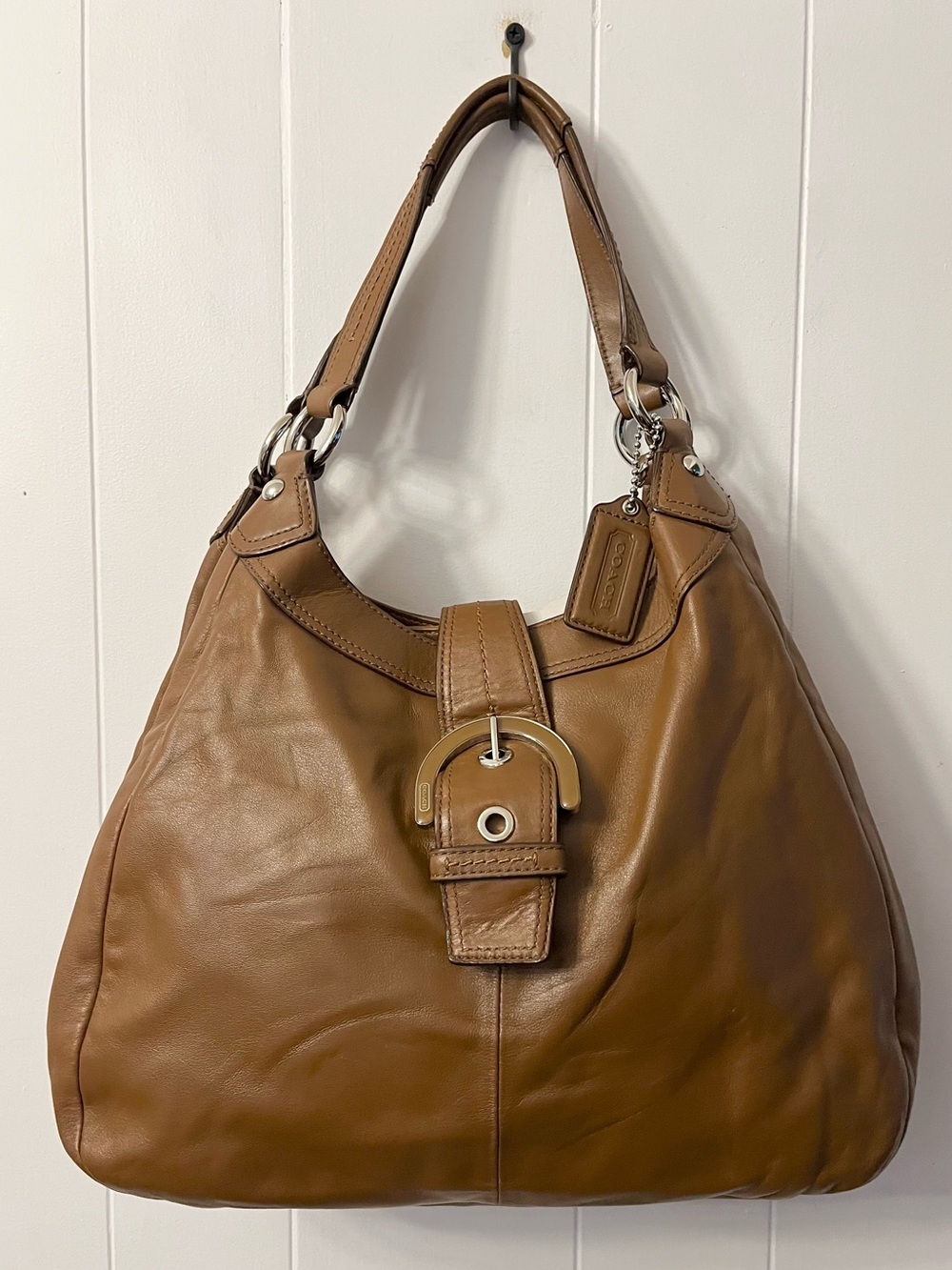 Coach SoHo Lynn Madison Hobo Shoulder Bag F17092 Brown Leather Buckle Y2K Purple